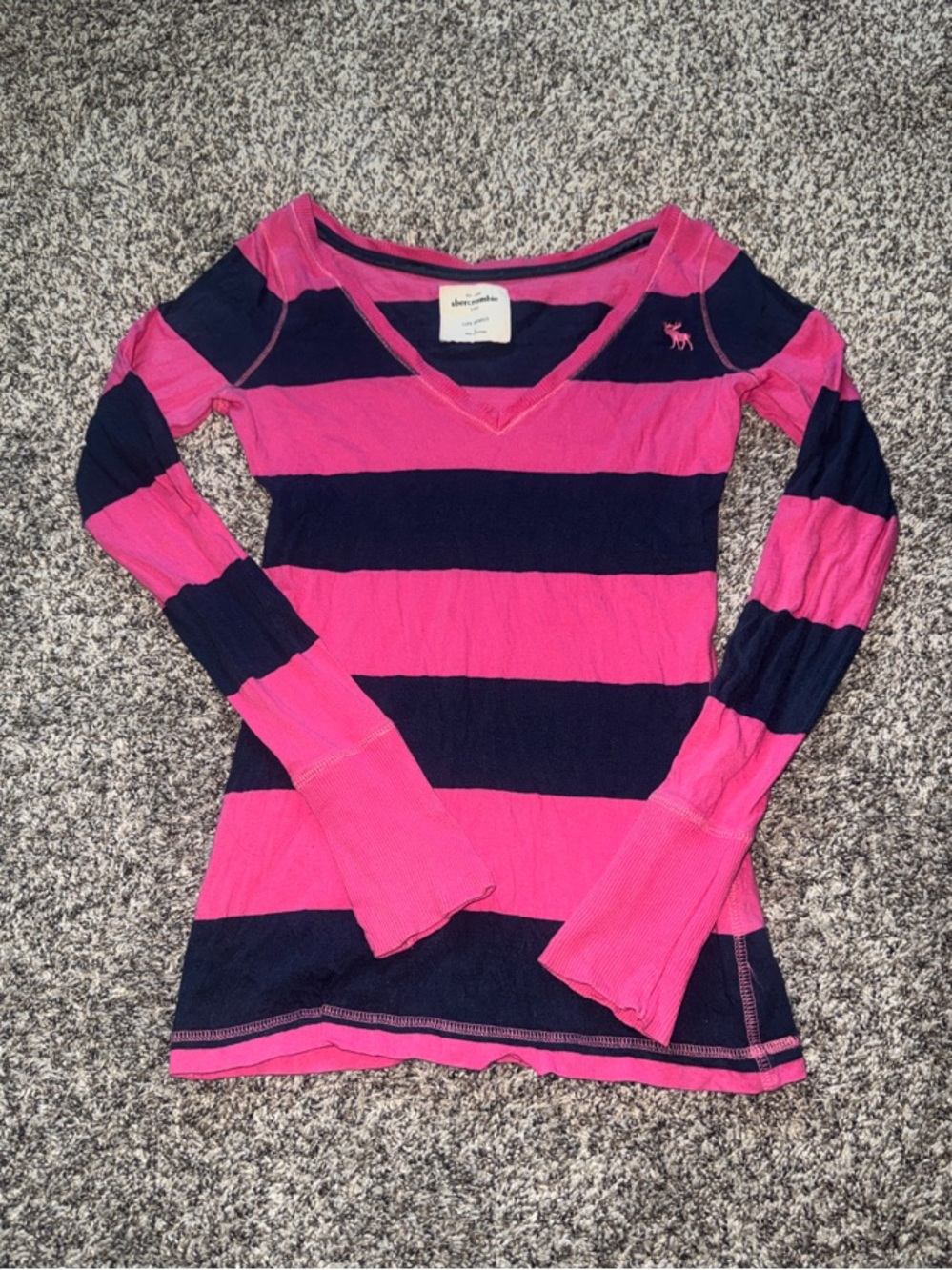 Abercrombie & Fitch Girls Pink and Navy Striped Long Sleeve Tee